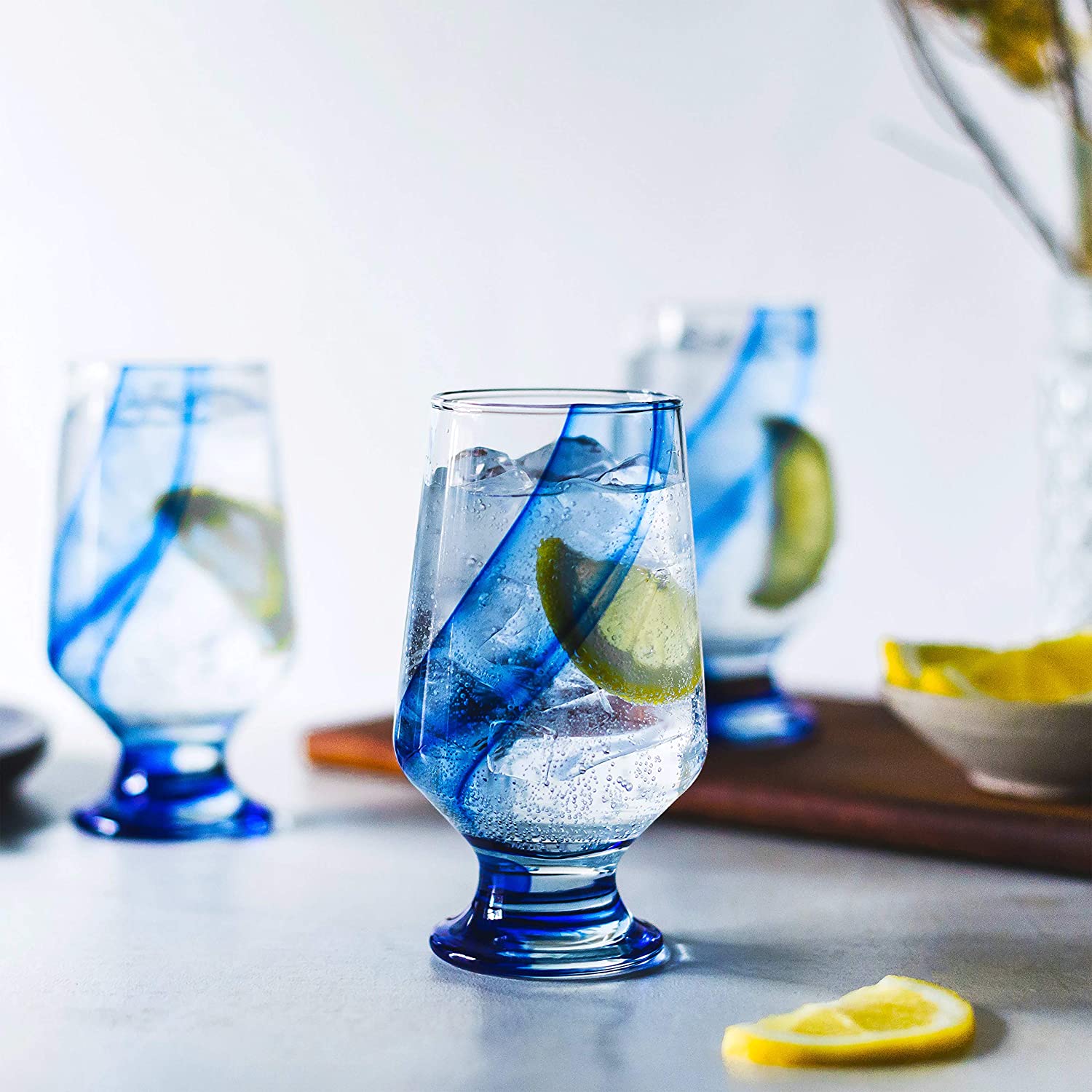 Libbey Juego de 8 Vasos de Vidrio Listón Azul Impression Rocas de 260 ml